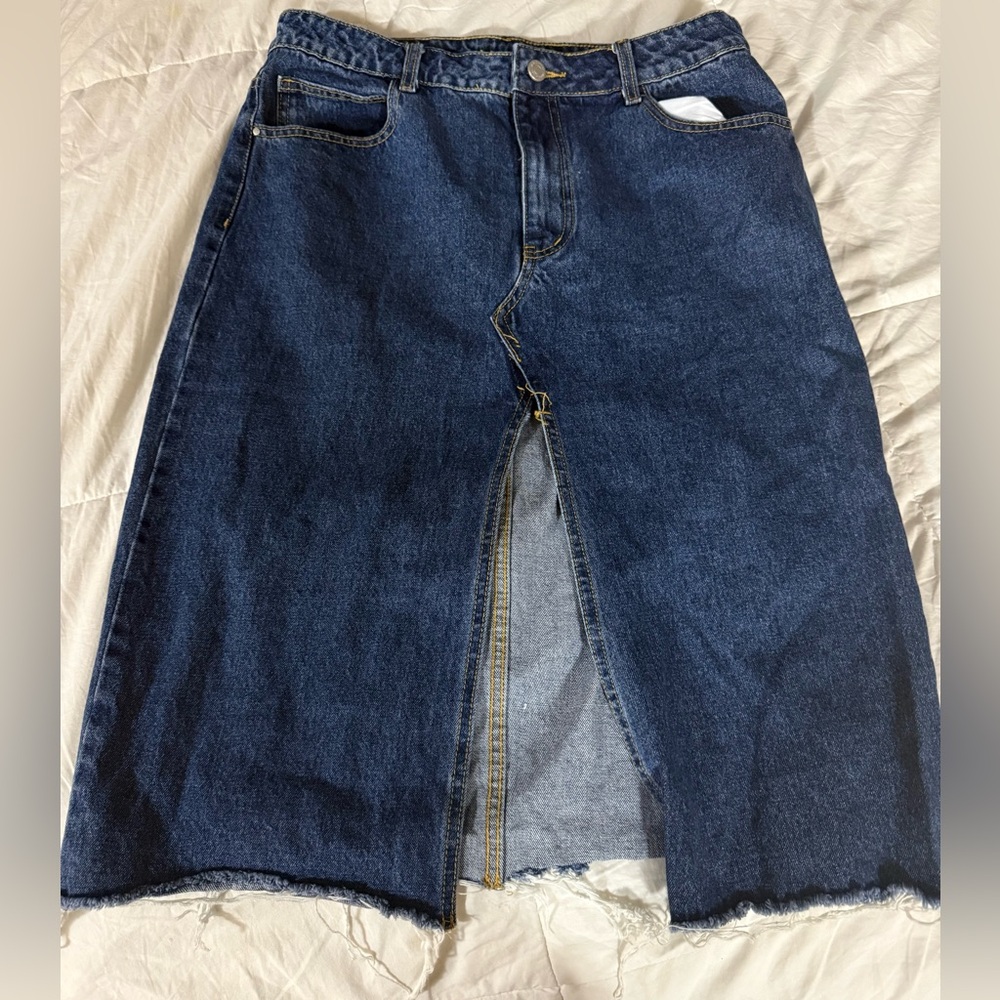 VILA long midi retro open front blue denim jean cut skirt from ASOS - size 14 US